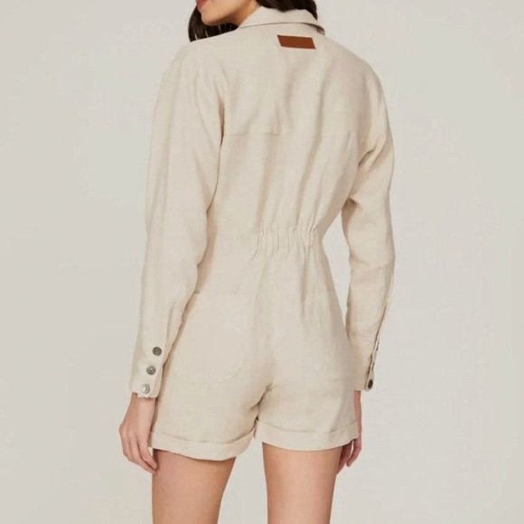 Rivet Utility Linen Romper/Oatmeal Line Beige/long sleeve/ Pocket Front - Picture 6 of 14